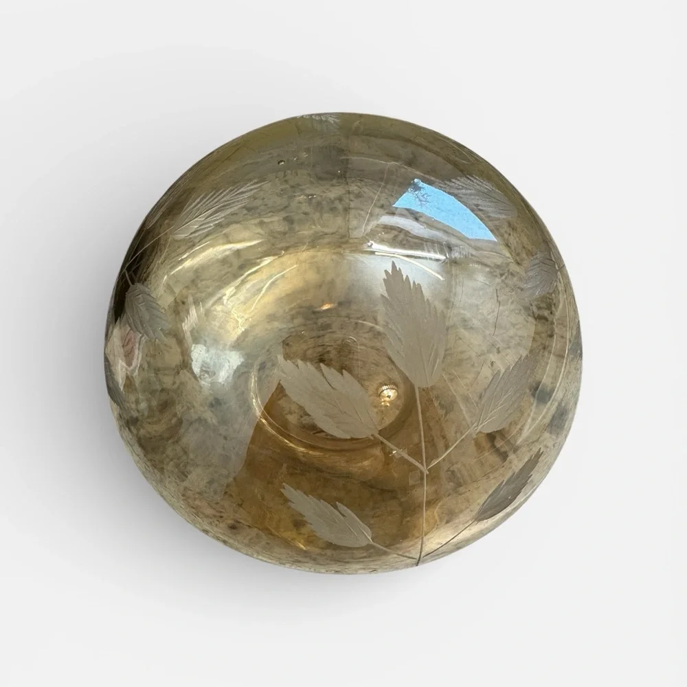 VTG iridescent blown glass etched mushroom sculpture - Picture 3 of 5